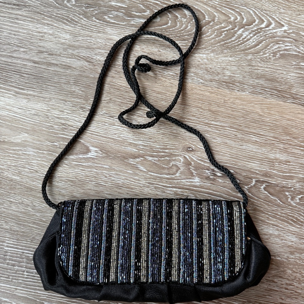 Glam Beaded Satin Evening Bag Clutch